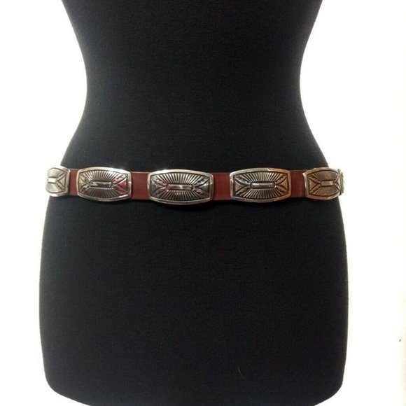 Rick Martinez Navajo Sterling Silver Concho Belt Brown Leather Southwestern main image 7